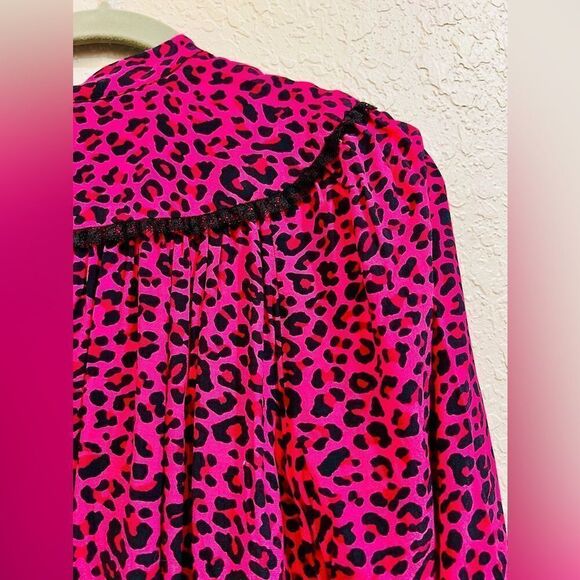 ZADIG & VOLTAIRE Reveal Leopard Print 3/4 Sleeve Mini Dress Fuchsia - Picture 9 of 9
